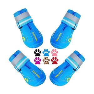 QUMY Dog Shoes Blue Paw Protectors Waterproof‎ Boots Size 6 Set of 4 Reflective